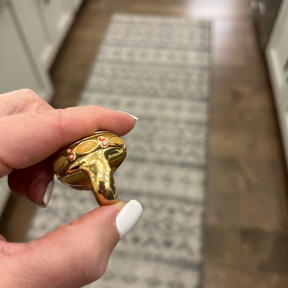 Gold-Tone Turquoise Statement Ring - Bold Blue Ge… - image 4